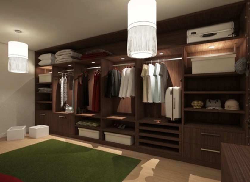 Классическая гардеробная комната из массива с подсветкой Мурманск