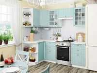 Небольшая угловая кухня в голубом и белом цвете Мурманск